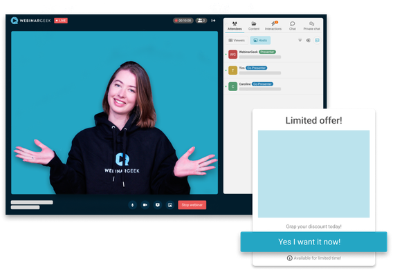 WebinarGeek live streaming app with limited offer CTA 2