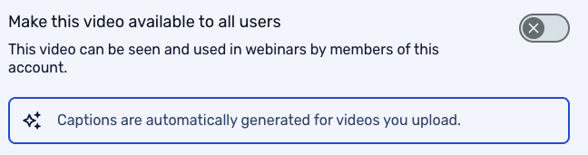 Settings menu with options for video availability and automatic caption generation.