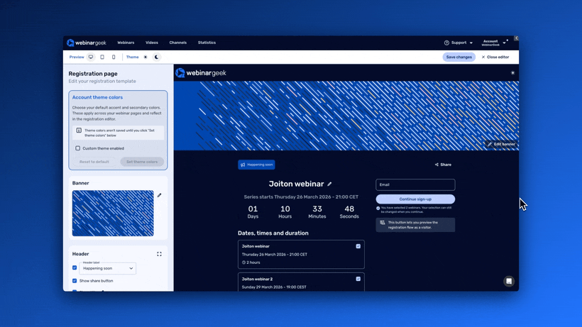 gif of adding webinars to registration page