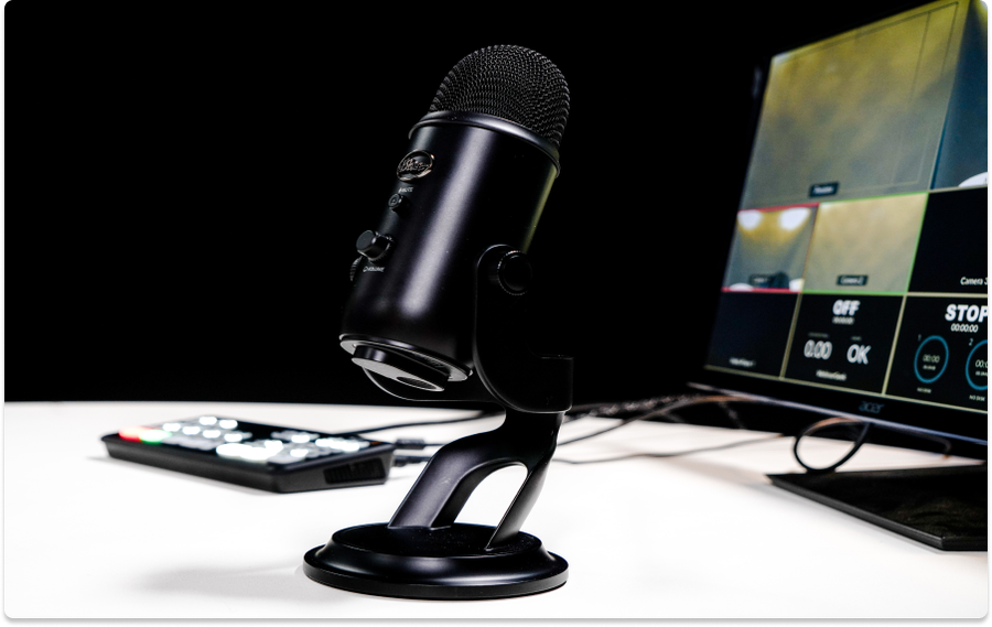Photo of Microphone with a studio setup