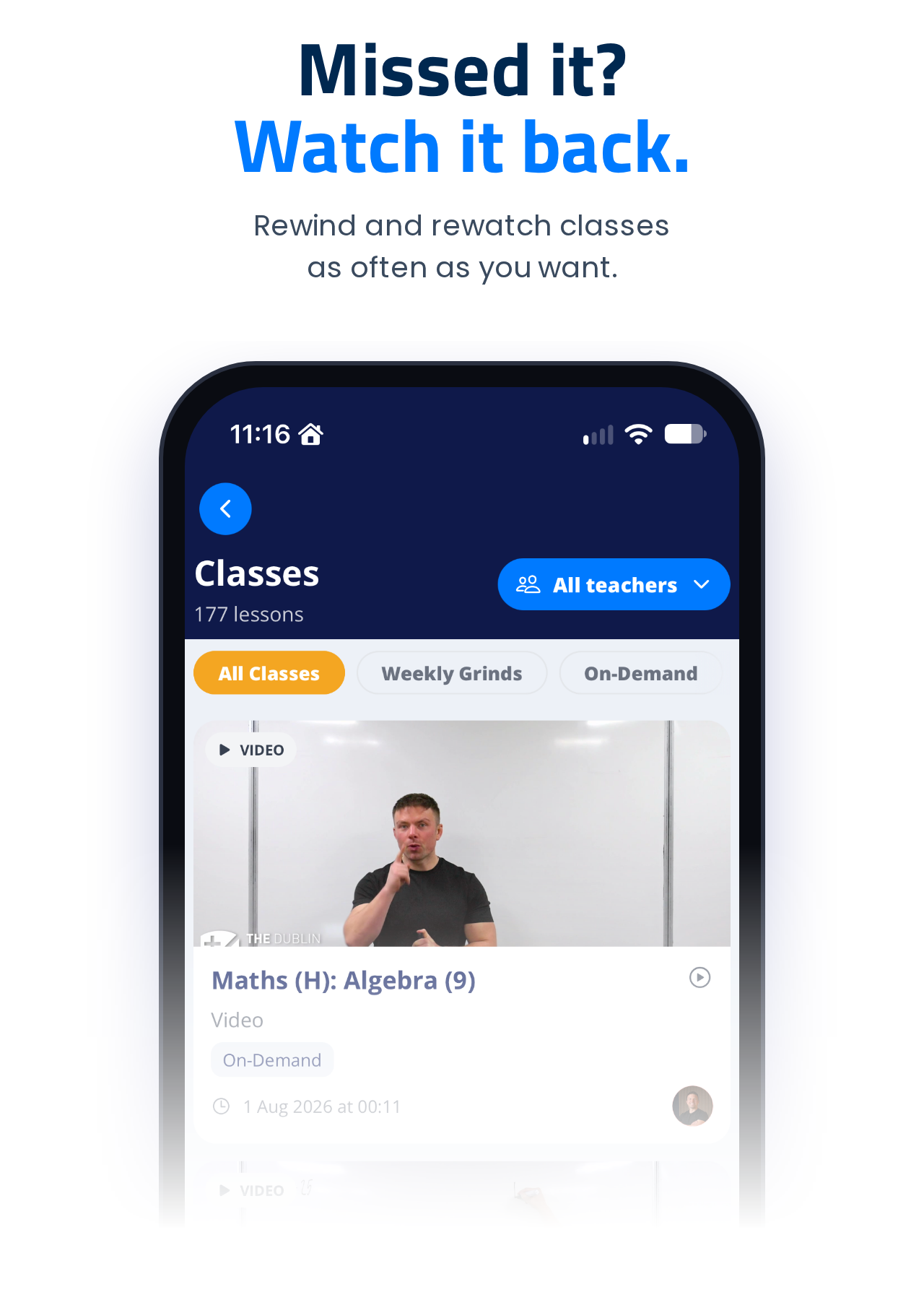 Grinds+ app class recordings to watch back