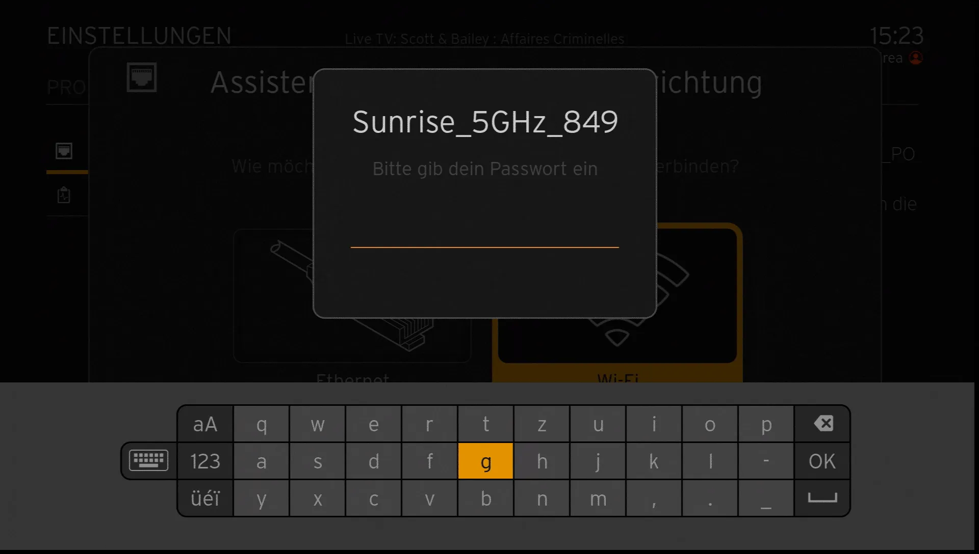 Bildschirm mit Passworteingabe-Feld und Tastatur