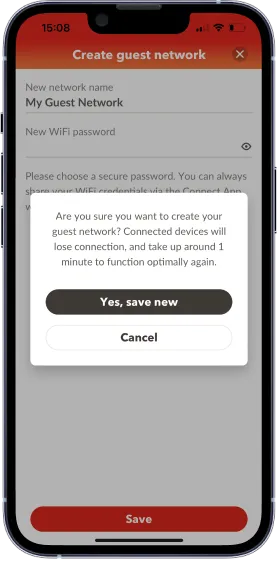  Illustration of setting up guest Wi-Fi in the Connect app.