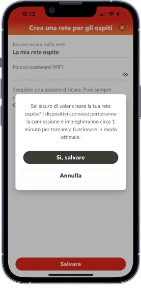 Rappresentazione della configurazione del Wi-Fi per gli ospiti nell'app Connect
