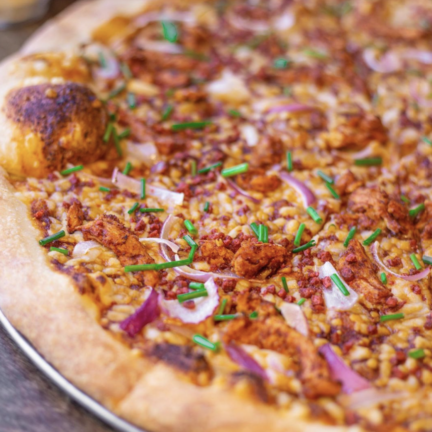 BBQ Soy Curl Vegan Pizza from Atlas Pizza via Instagram (@atlaspizzapdx)
