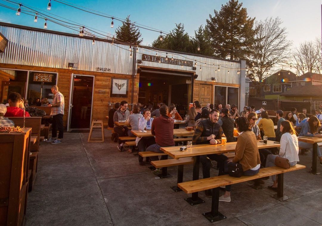 Outdoor patio seating at Migration Brewing Northeast Portland