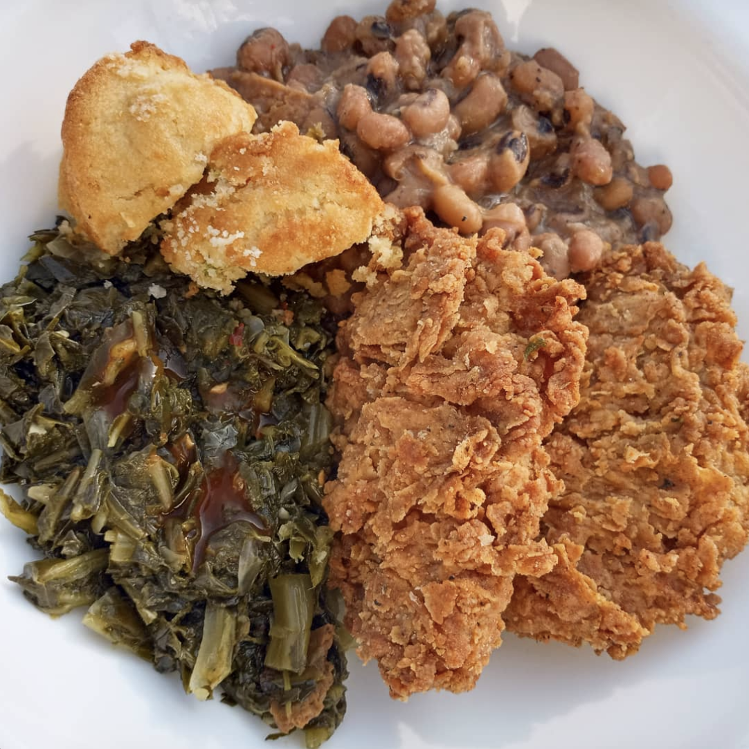 Greens, Black Eyed Peas, Cornbread, and Fried Chicken from Dirty Lettuce via Instagram (@dirty_lettuce)
