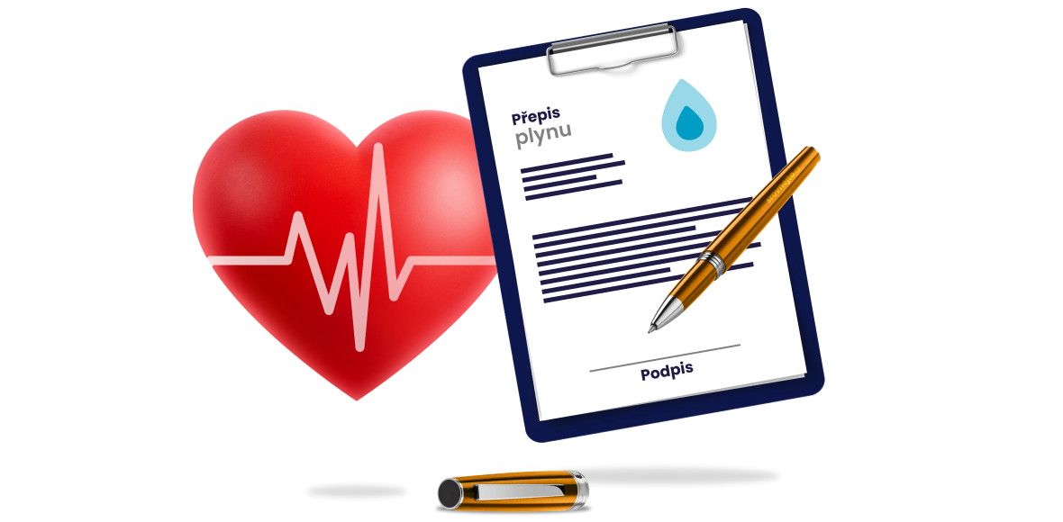 Přepis plynu při úmrtí - srdce a desky s dokumenty