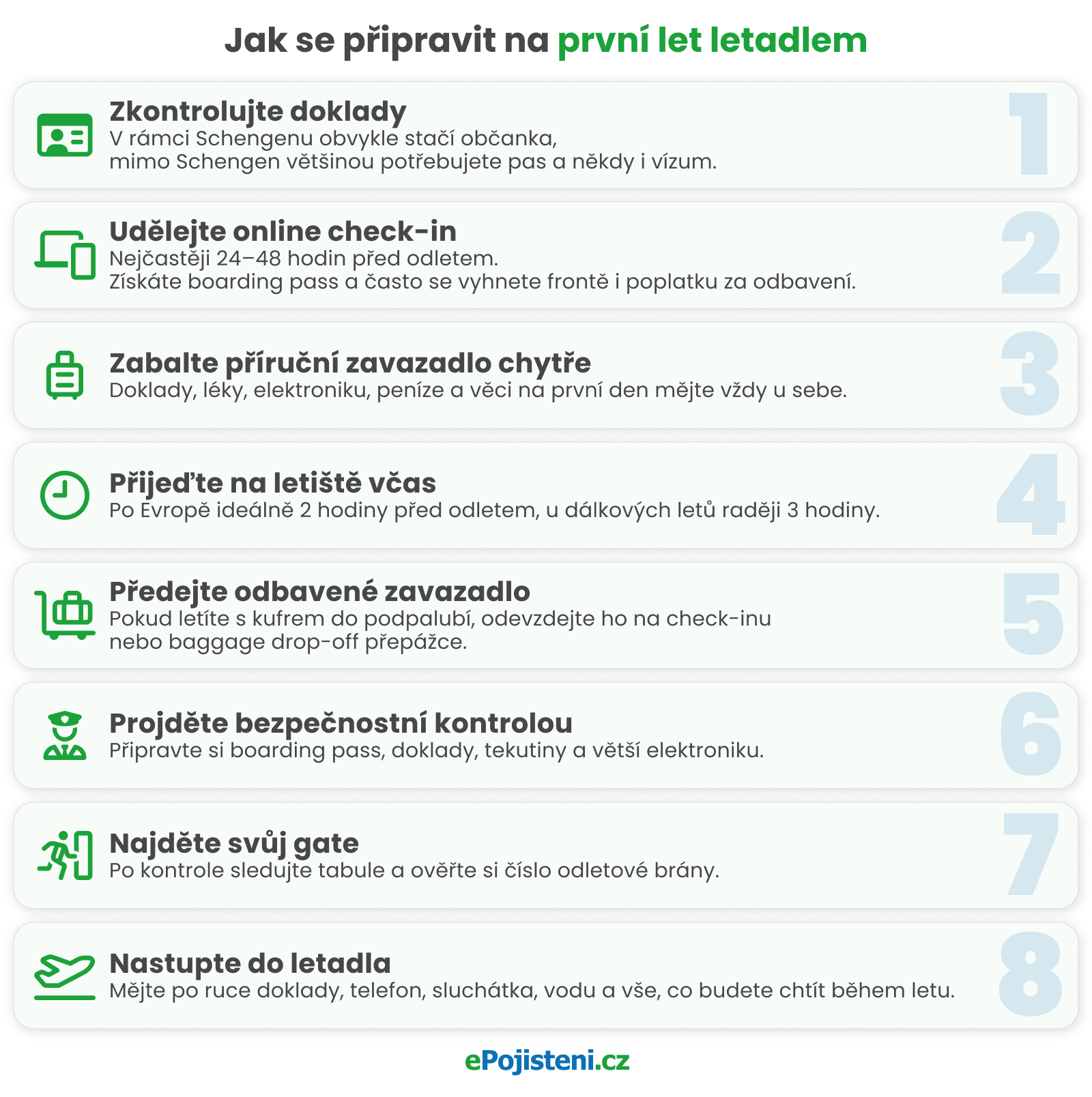 postup jak se připravit na první let letadlem