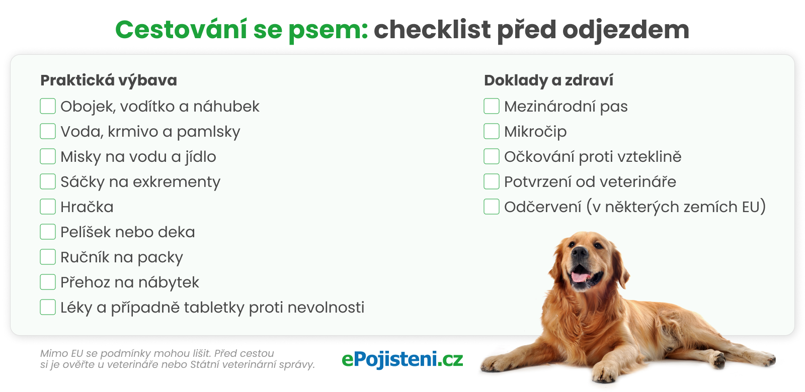 Checklist při cestování se psem