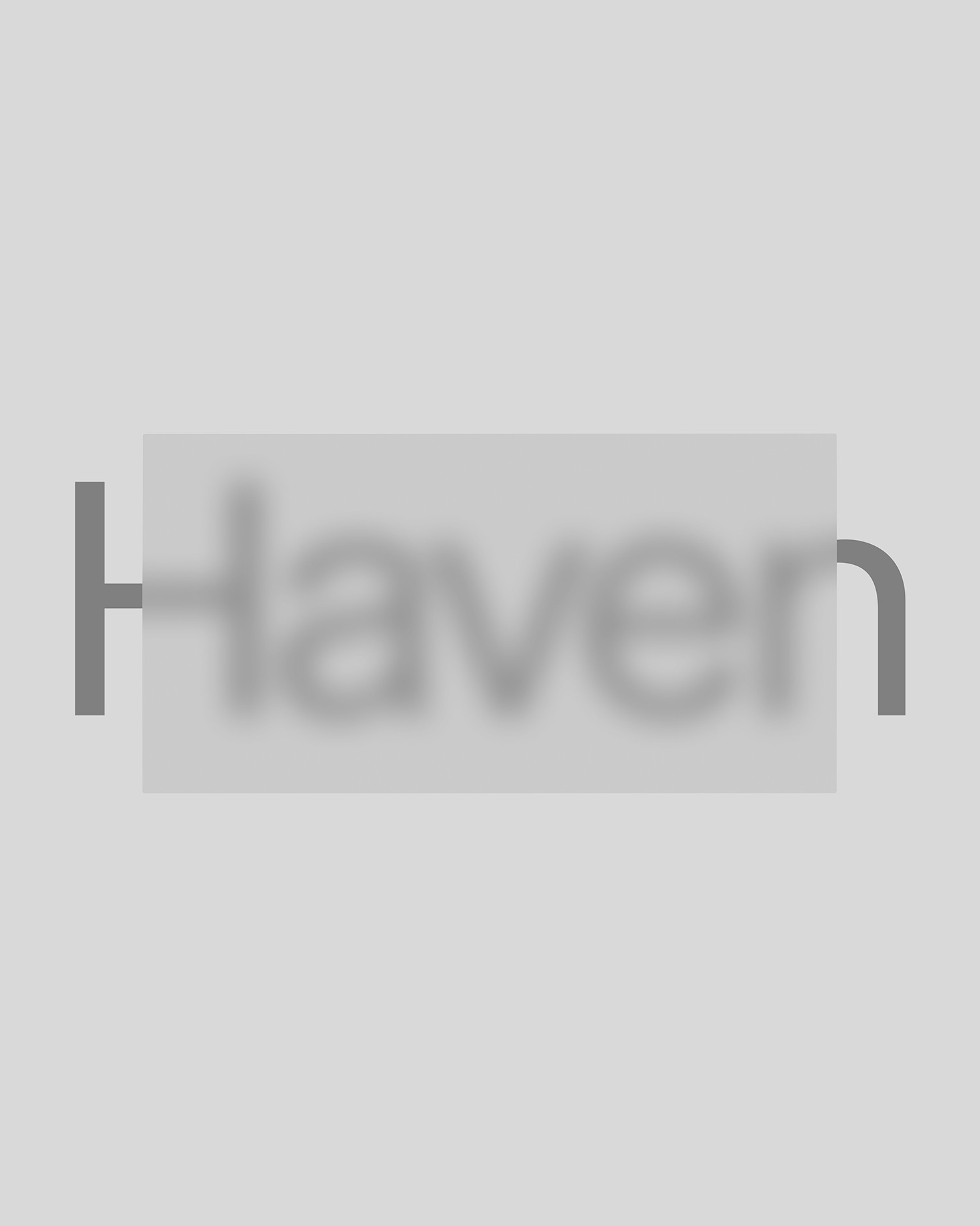 Grijs Haven-logo met vervaagd woordmerk op een lichtgrijze achtergrond