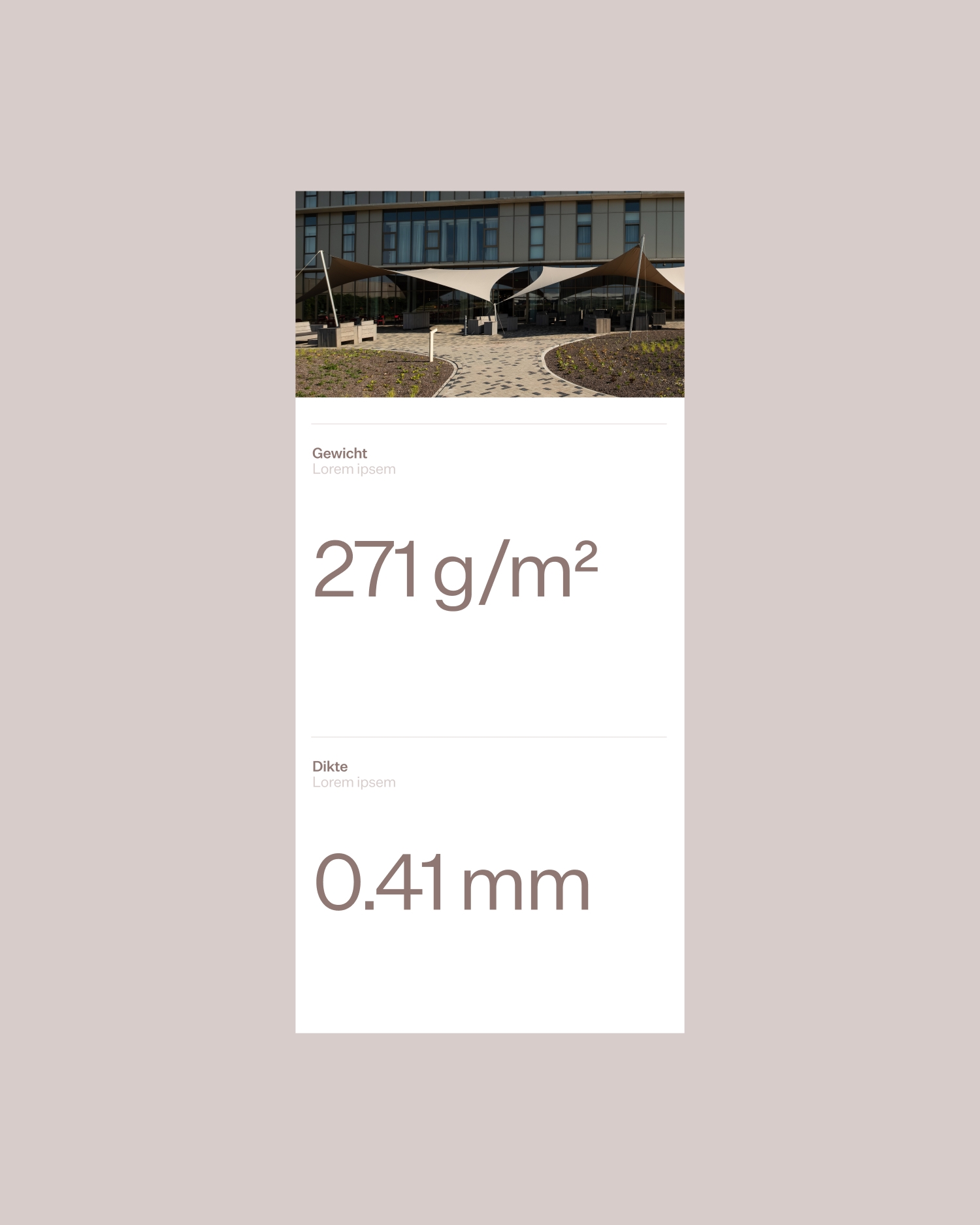 Mobuline specificatiekaart met productfoto en technische gegevens over gewicht en doekdikte.