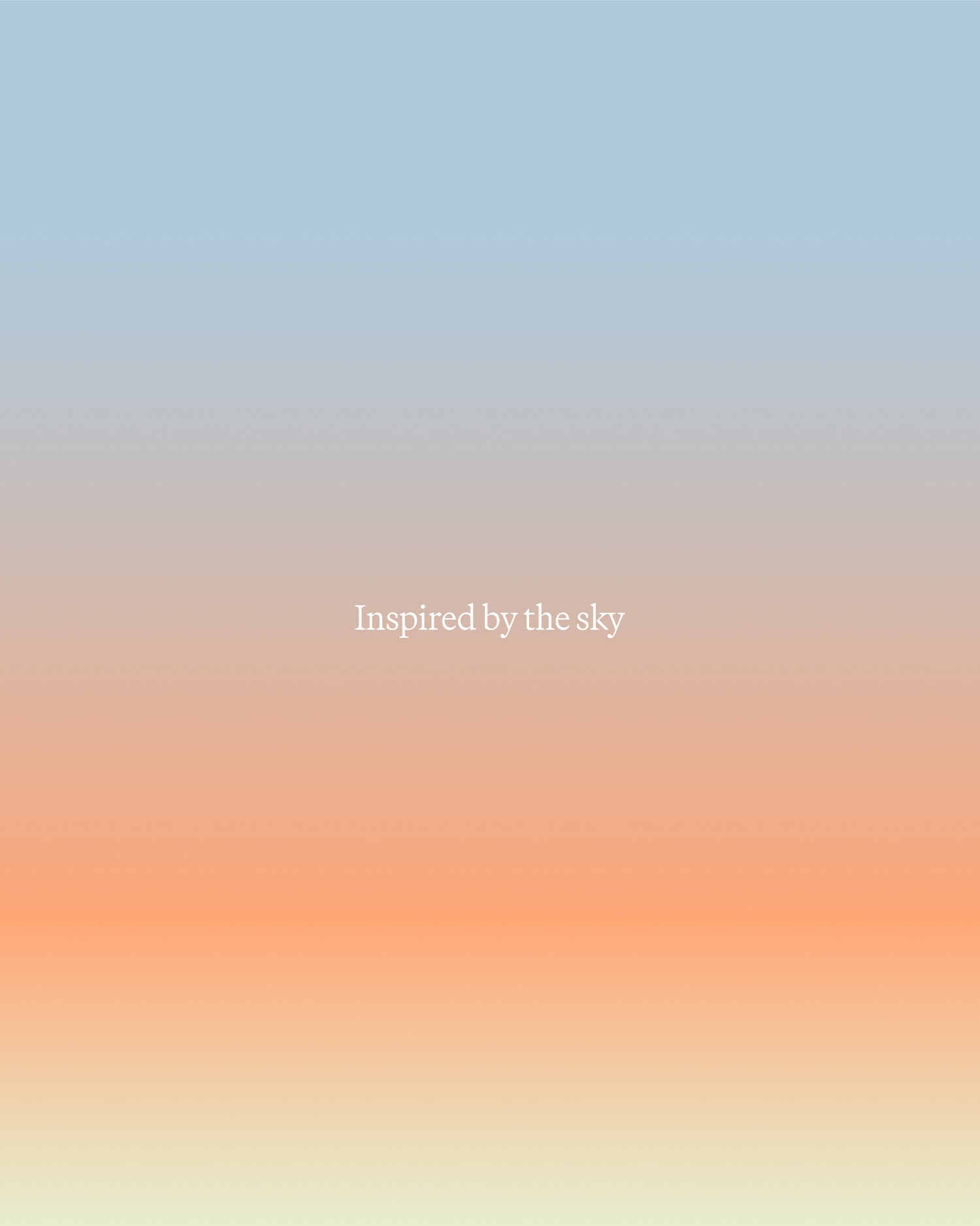 Verloop van blauw naar oranje met witte tekst "Inspired by the sky" in het midden.