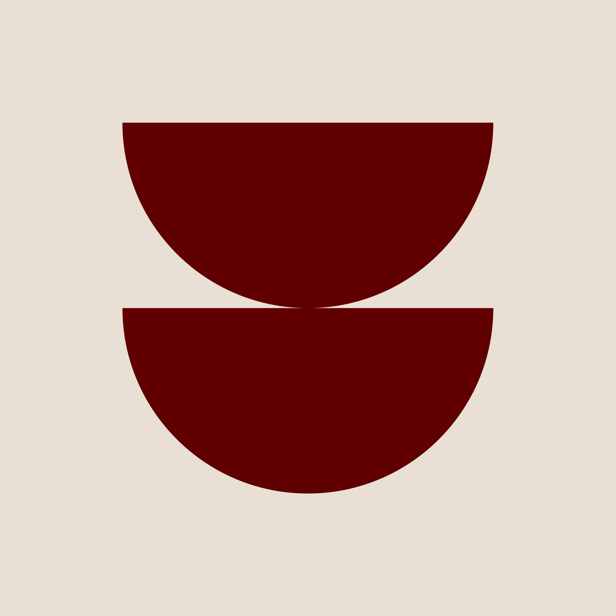 Two stacked dark red half circles on a light beige background.