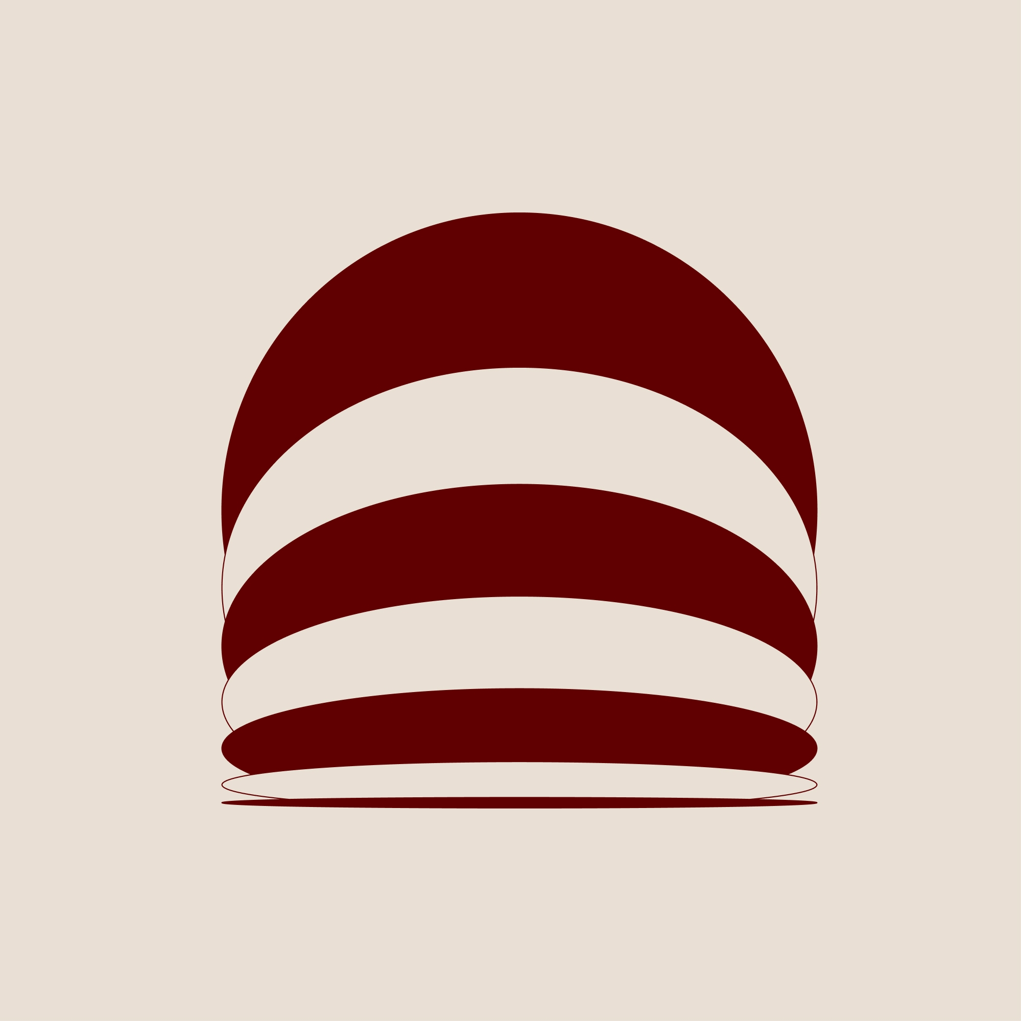Stacked dark red arch shapes with light beige gaps in between.