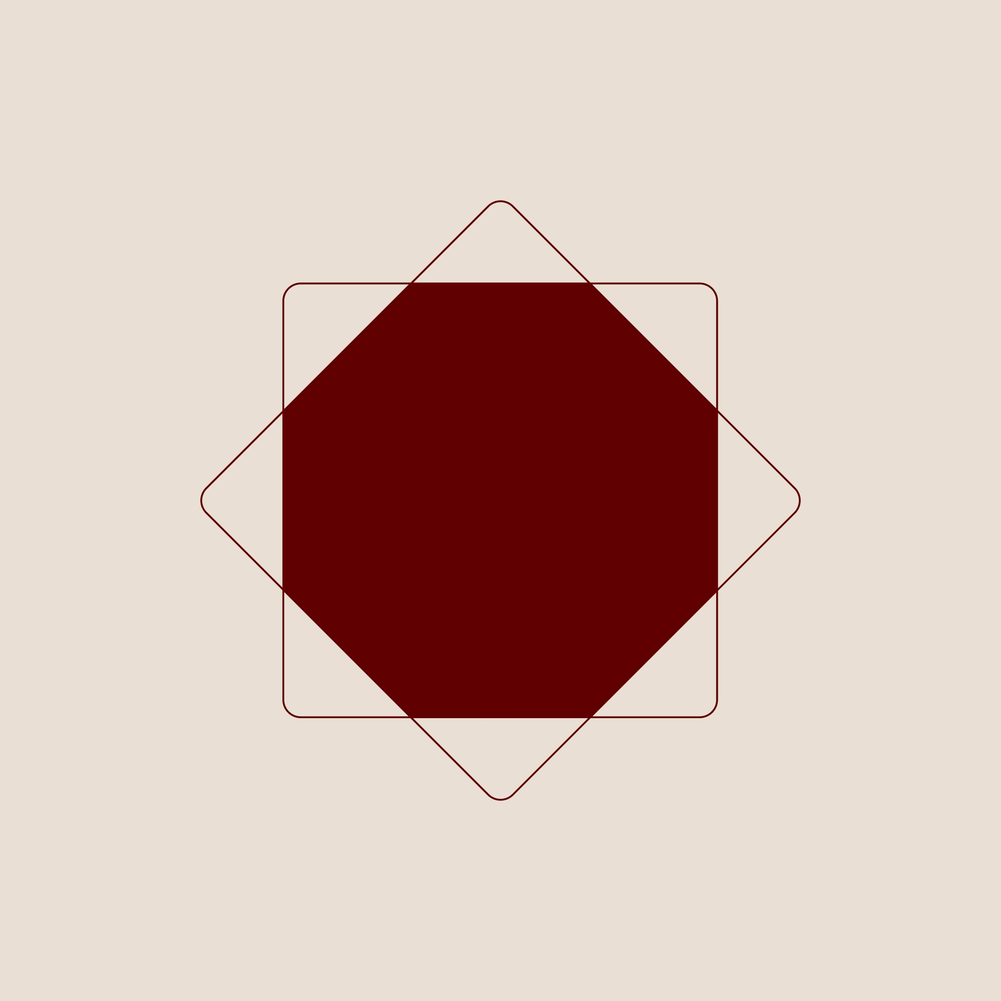 Dark red square with overlapping square and diamond-shaped outlines.