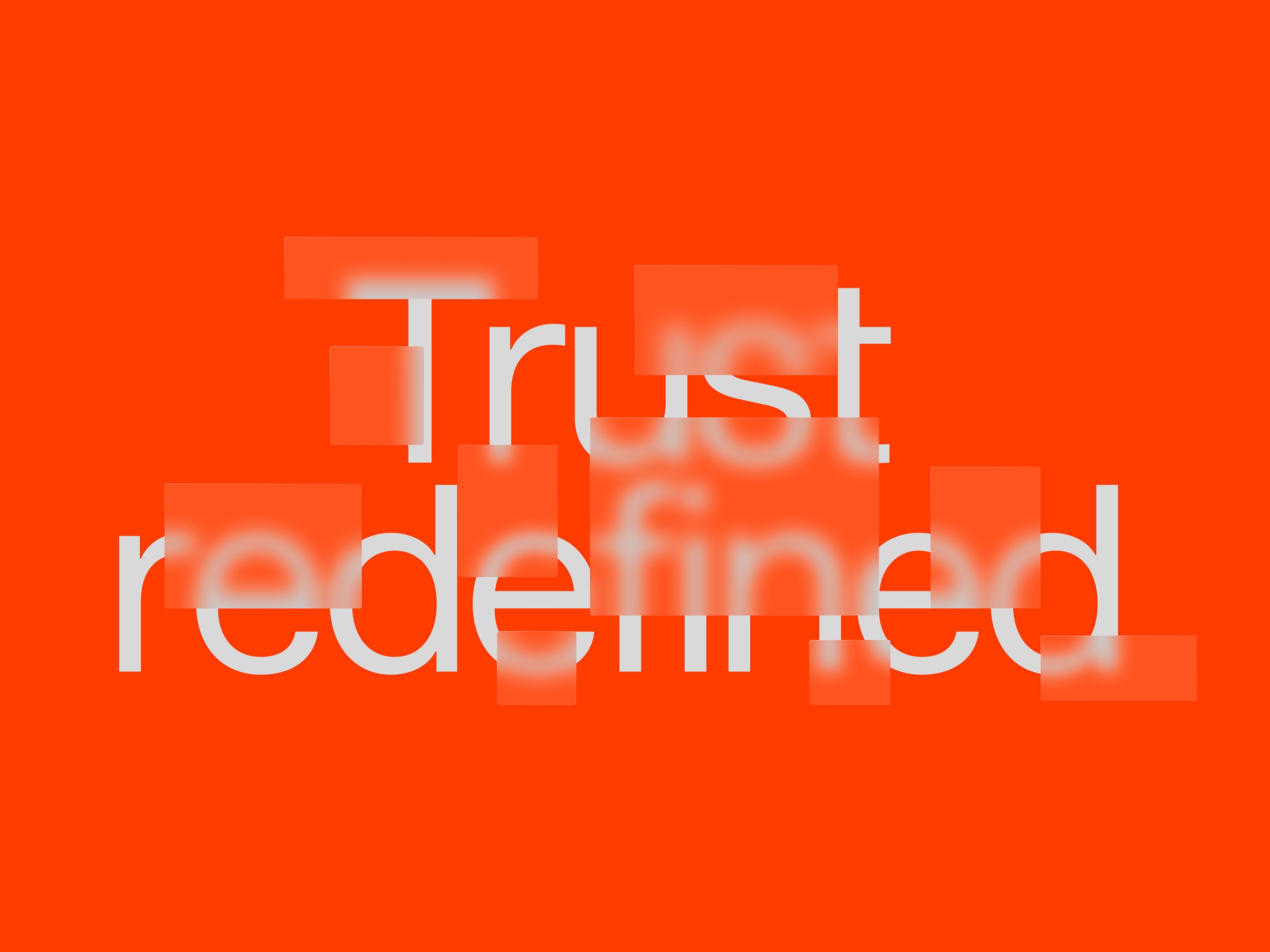Typografische Haven-visual met de tekst ‘Trust redefined’ op een oranje achtergrond