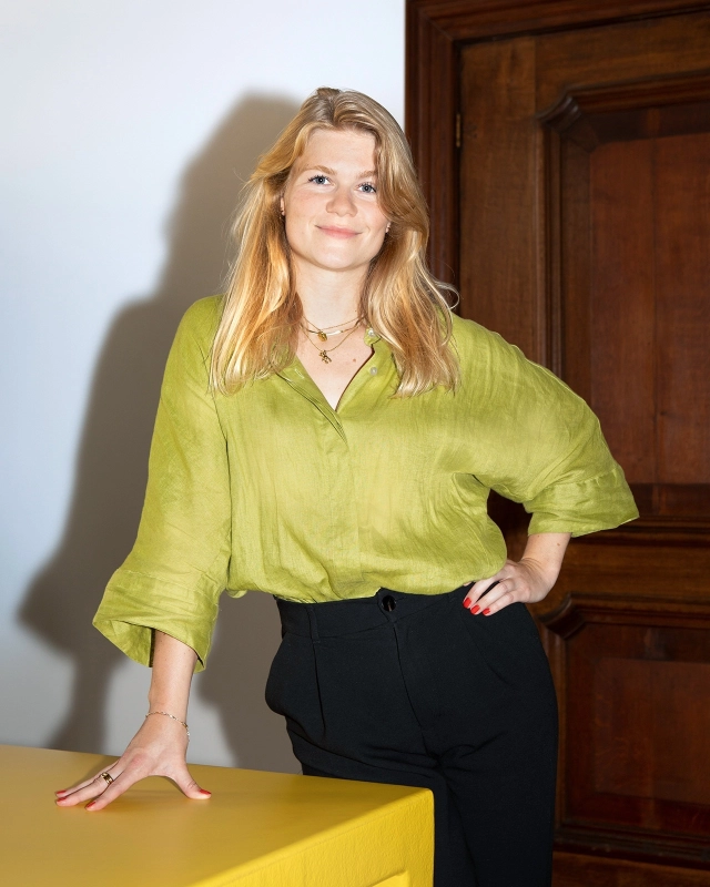 Woman in a green blouse