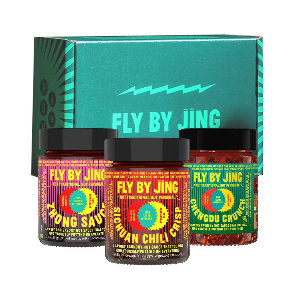 Three jars of Fly By Jing sauces
