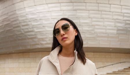 Female model wearing Oka
