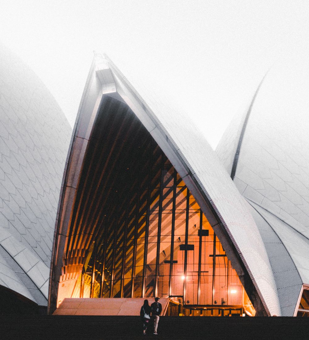foggy close up of sydney opera house in australia