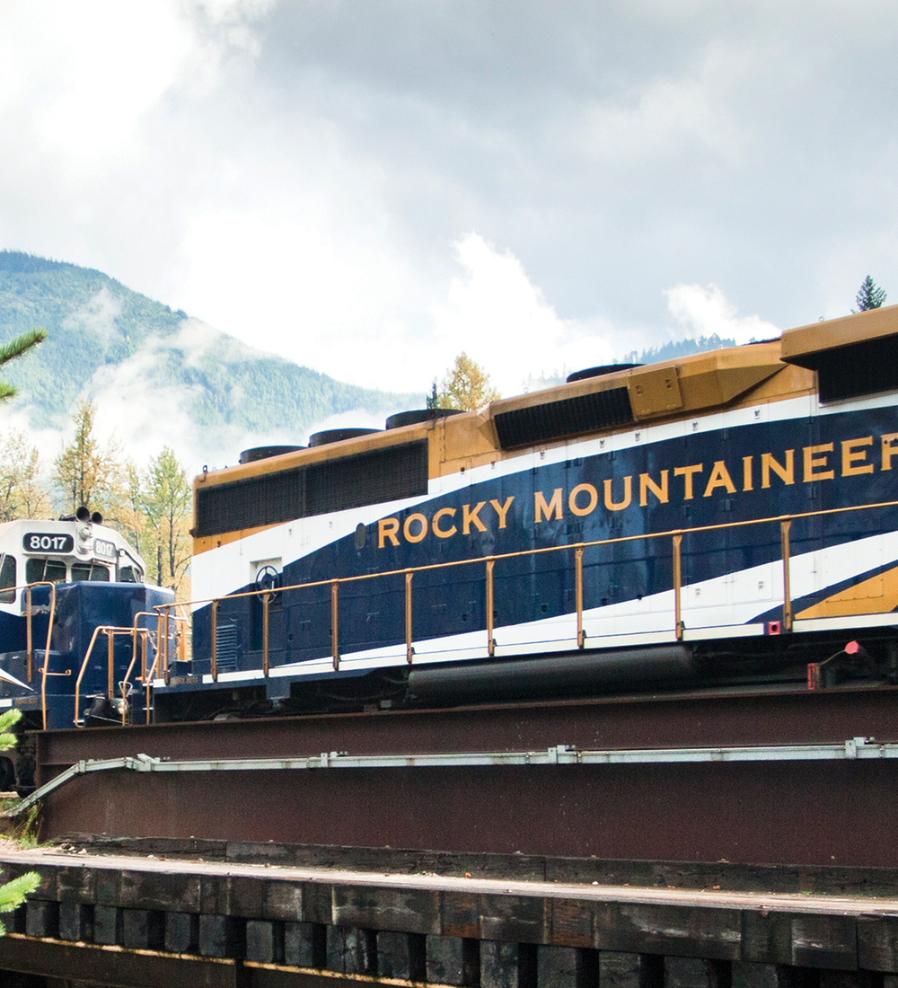 rocky mountain train riding through trees