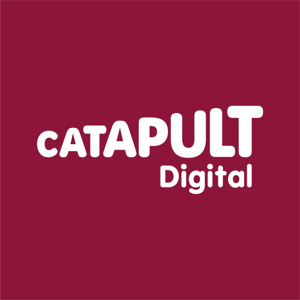Digital Catapult logo in white with red background