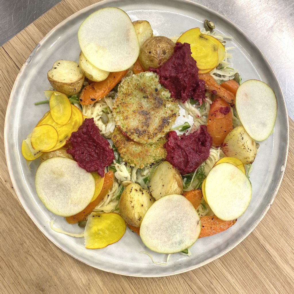 Panerade Havrebiffar med grönkålspesto