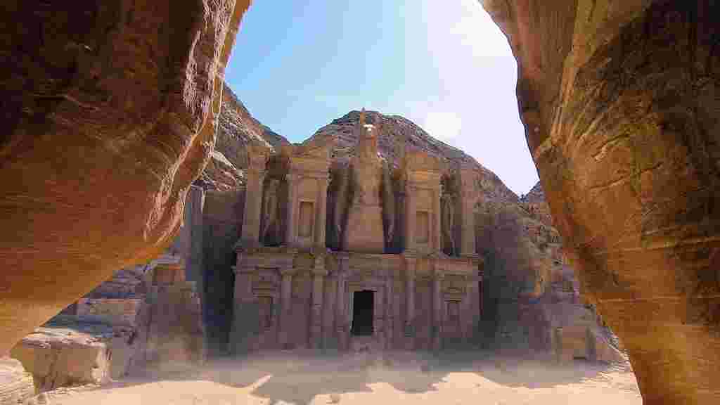 A temple located in a desert canyon