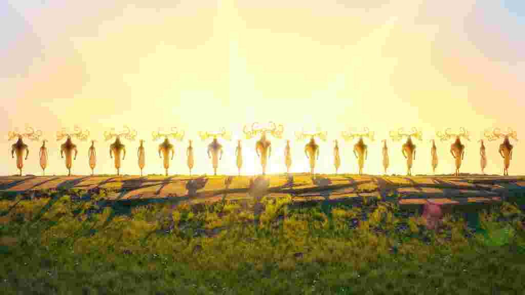 Animated stags dancing on top of a hill