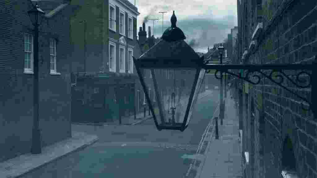 Empty street with traditional lamp