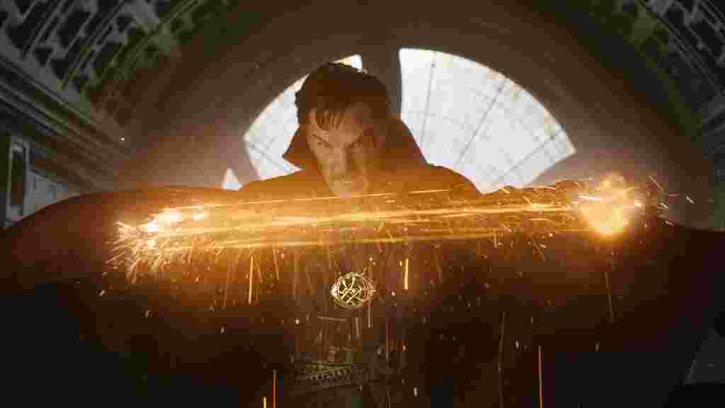 Doctor Strange character with a magical golden glow between his hands