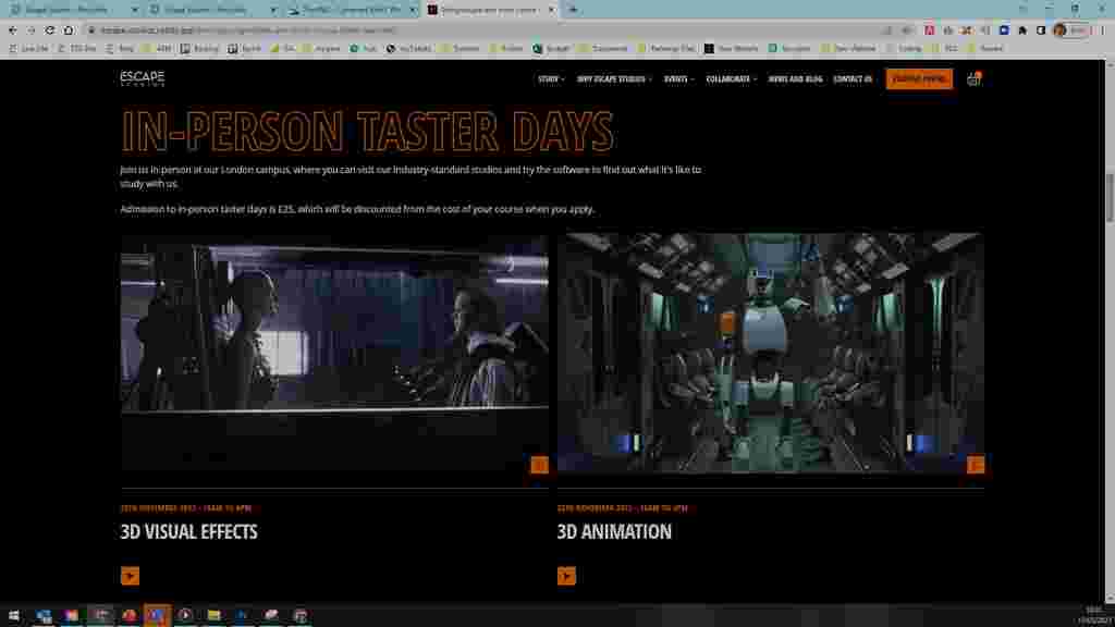 Escape Studios website taster sessions page