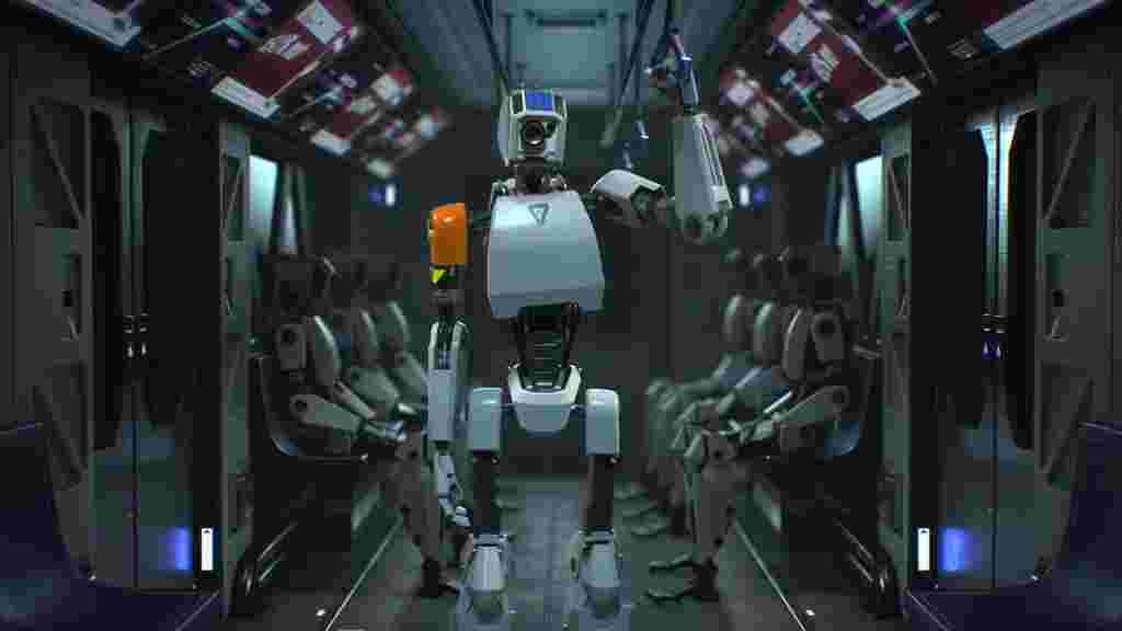 Animated robot character in a spaceship