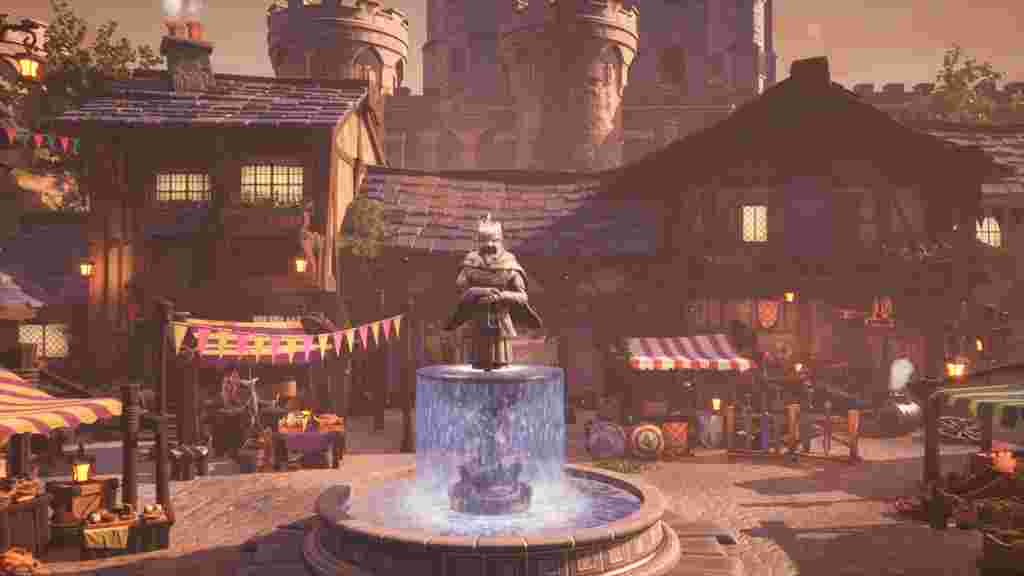 A fountain in the middle of a medieval stone village