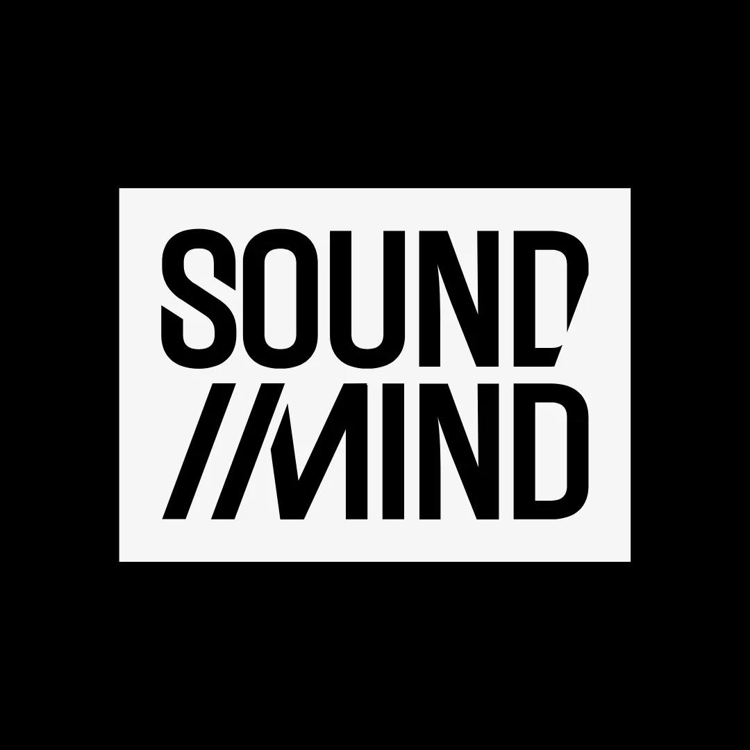 MassiveMusic Sound//Mind podcast white text logo, set against black background.