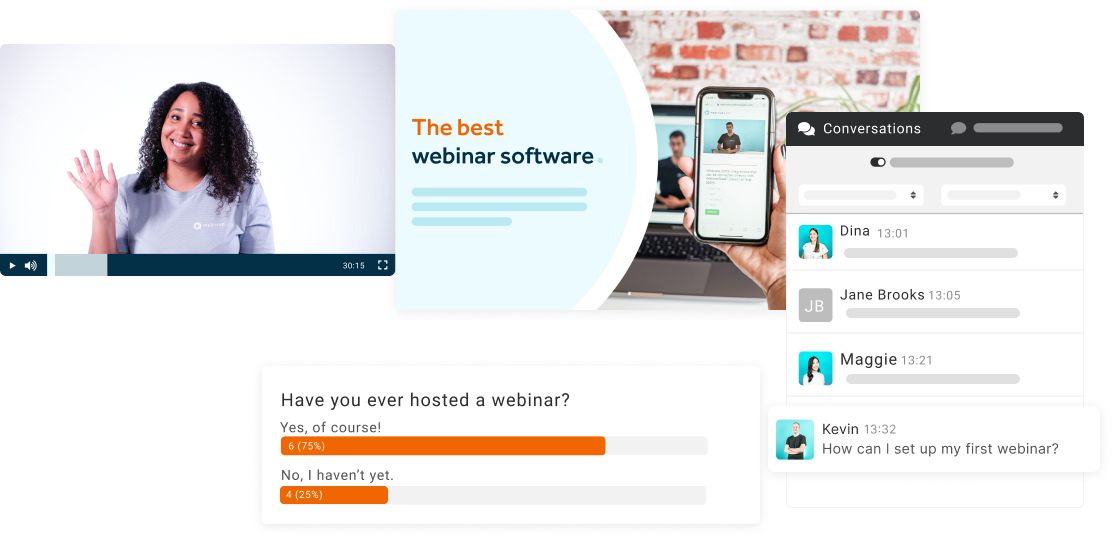 Image girl giving webinar with polls and chat messages