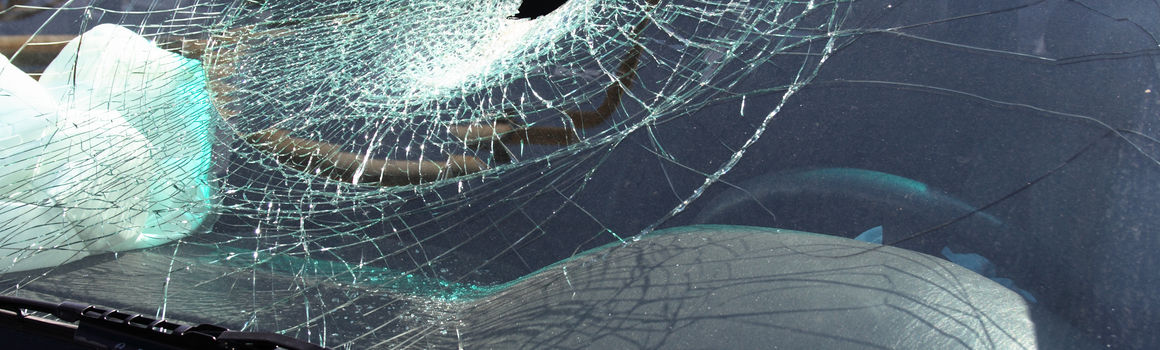 rozbité čelné sklo na aute