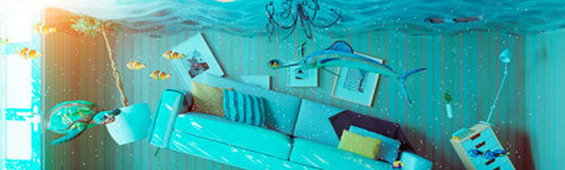 Plávajúci gauč s nábytkom v akváriu