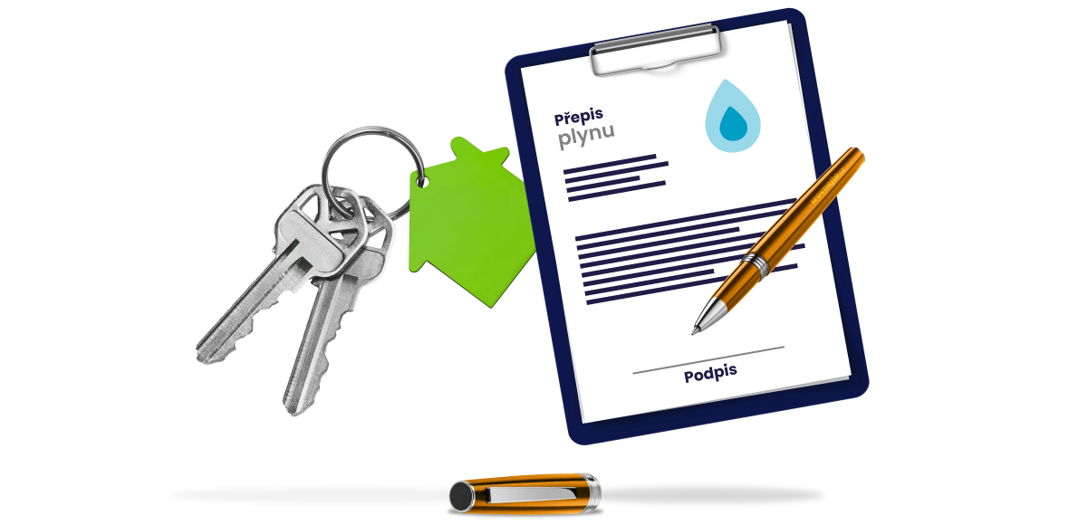 Přepis plynu v pronájmu - klíče a desky s dokumenty
