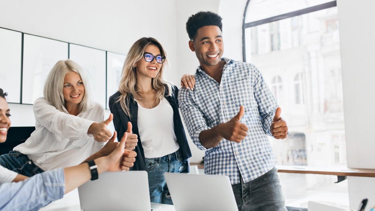 Young employees having fun