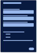 Dark blue document icon with light blue horizontal lines representing text, featuring a circular element at the bottom right.