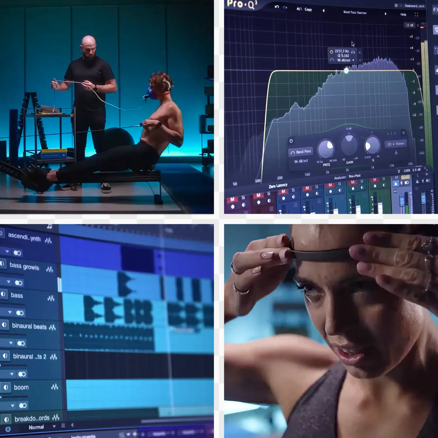 Collage of studio recording and athletic performance, from the Sound of Samsung campaign