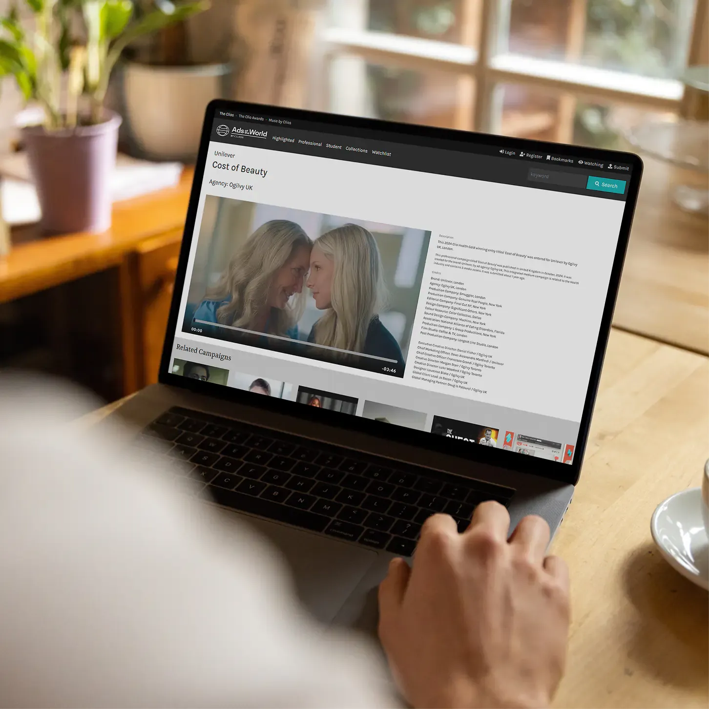 Laptop showing the Cost of Beauty campaign page for Dove by Ogilvy UK