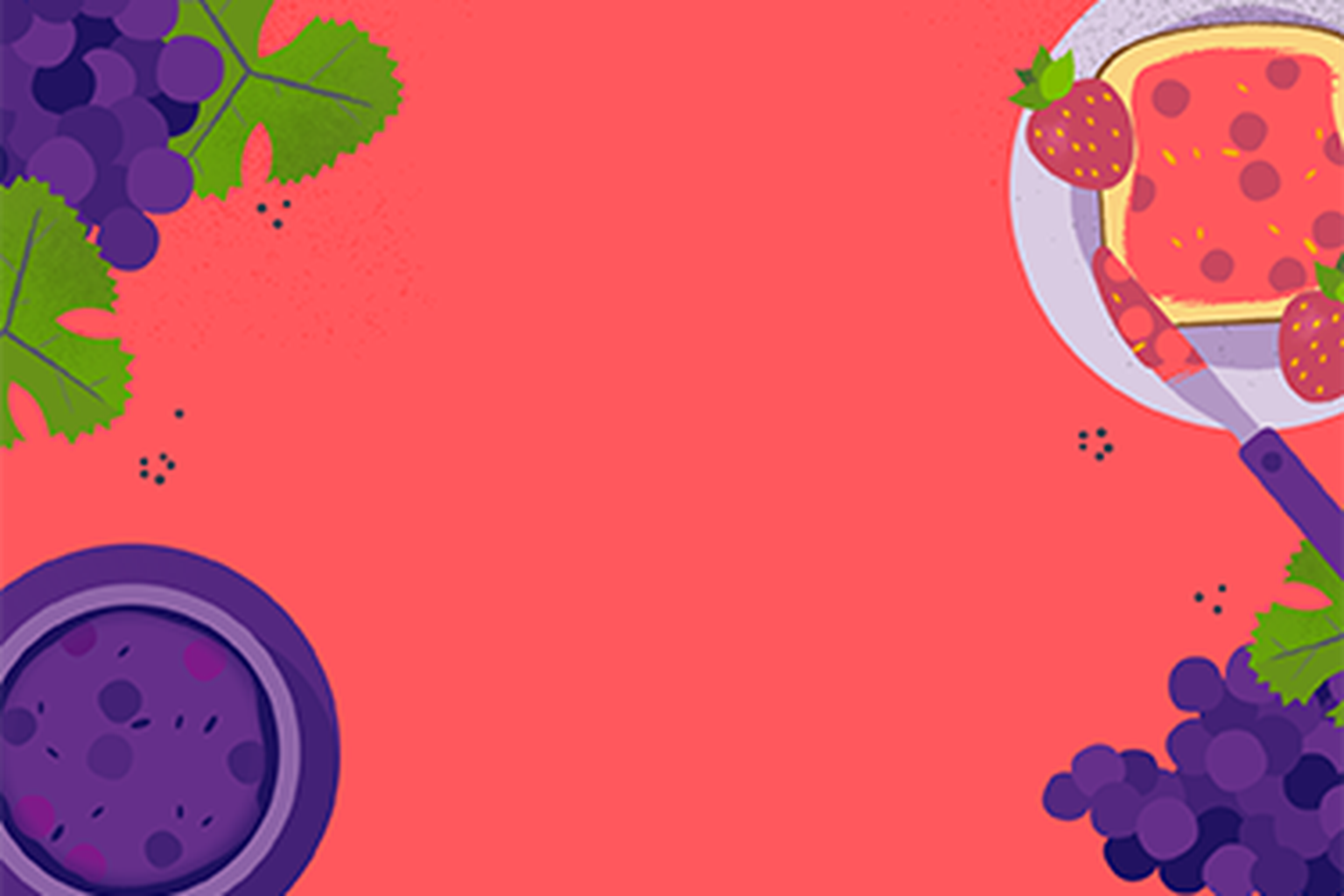 Illustration of grapes and strawberries with a Fruit text overlay