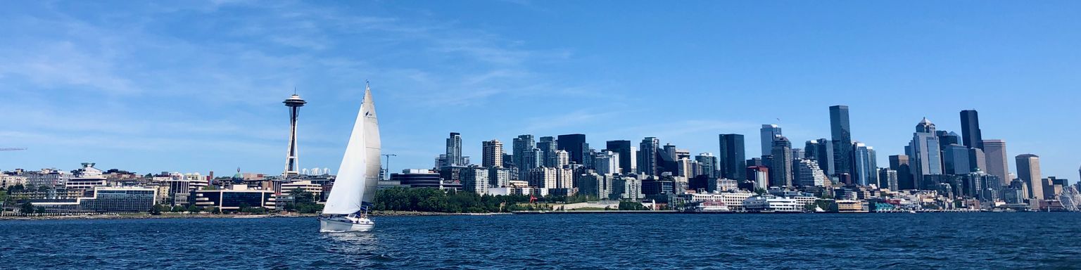 Seattle cityscape with boat on the water