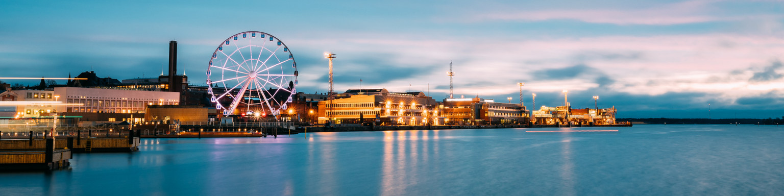 Helsinki nighttime view with the ferris wheel 