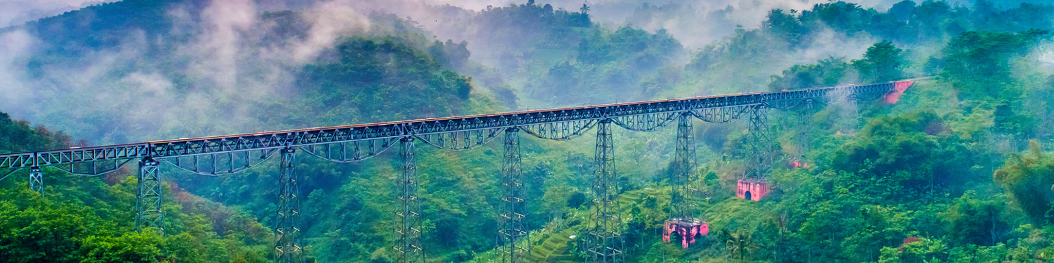 Aerial View of Parallel Cikubang Train Bridge and Car Bridge Bandung Indonesia