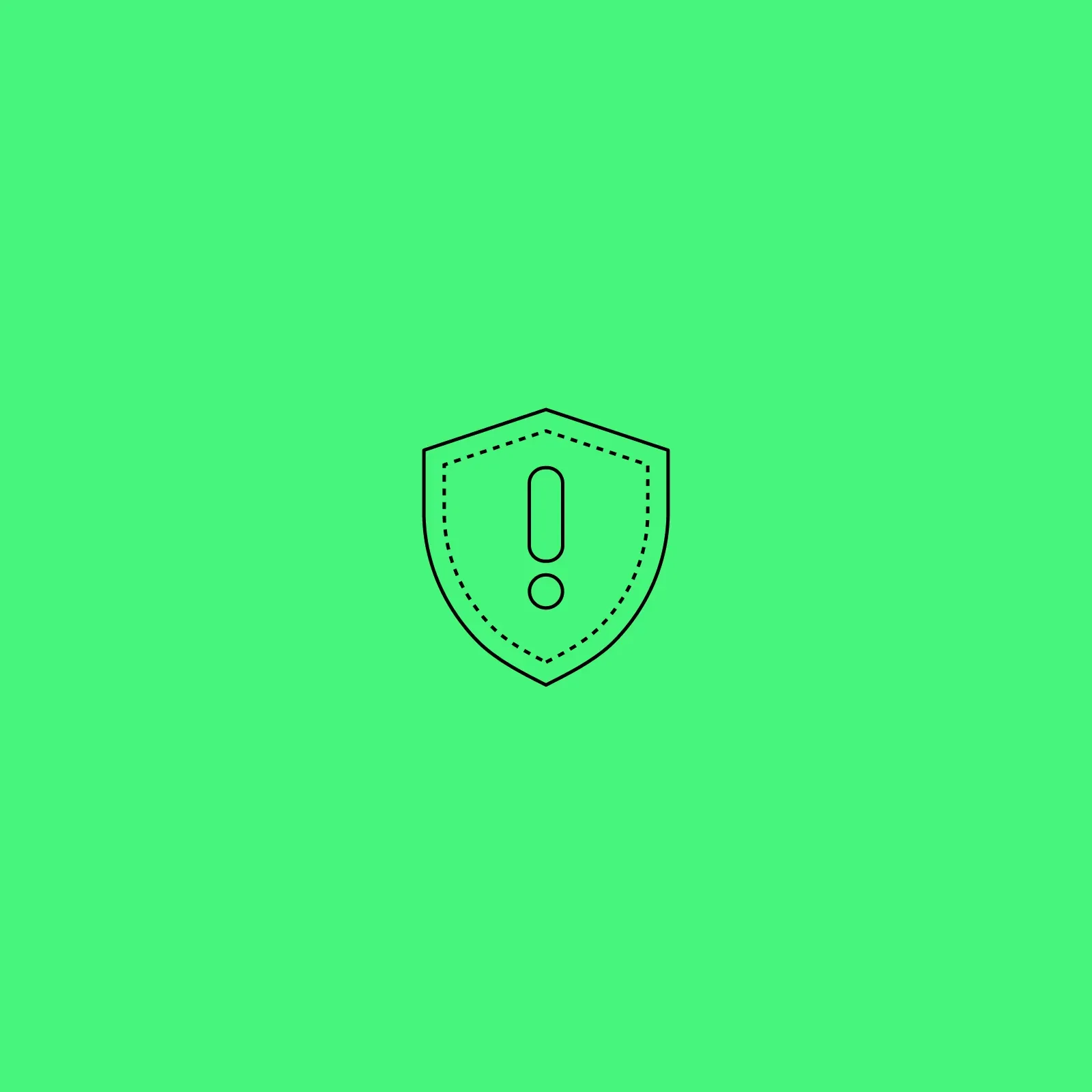 Line icon of a shield with an exclamation mark, representing risk and protection