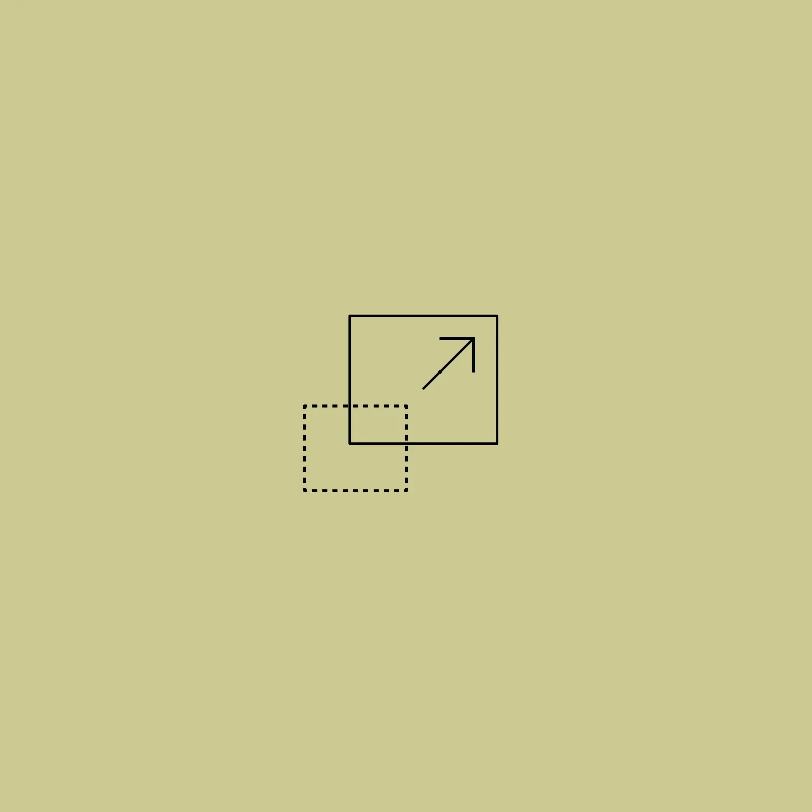 Line icon of a dotted square growing into a larger square with an arrow, representing scale and growth